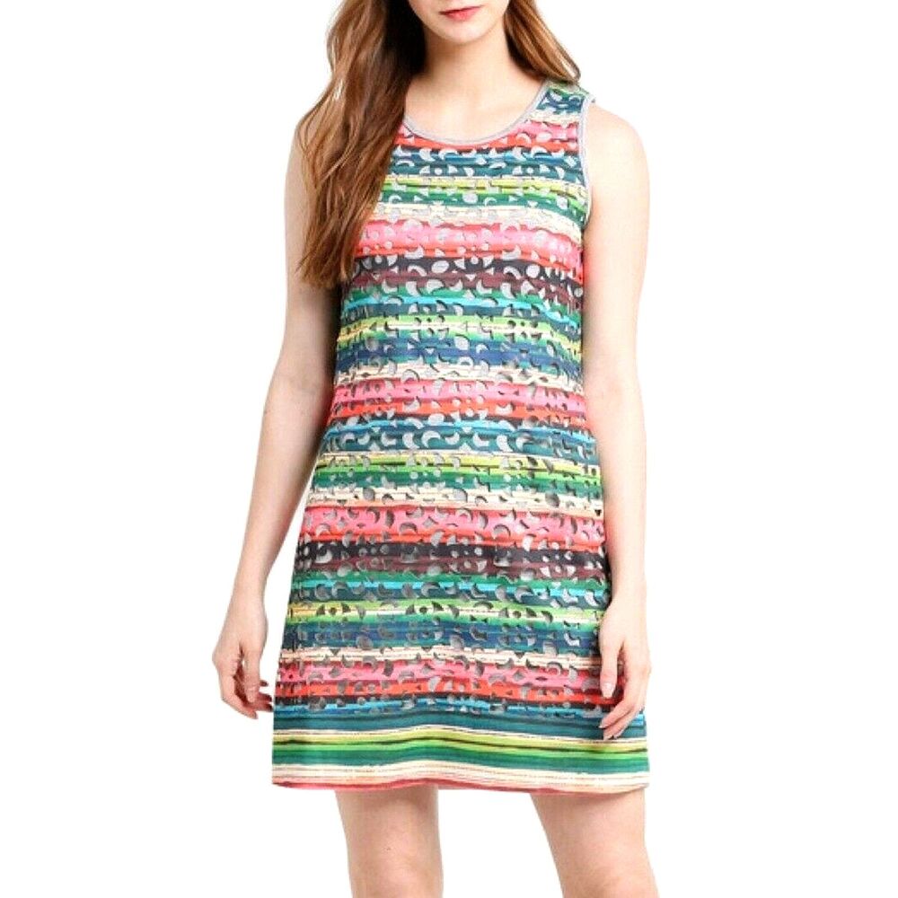 Desigual "Phoenix" Laser Cut Multi Color A-Line Sheath Layered Mini Dress Sz M/L